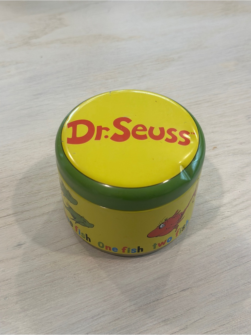 Dr. Seuss Yellow & Green Collectible Tin with One Fish Artwork
